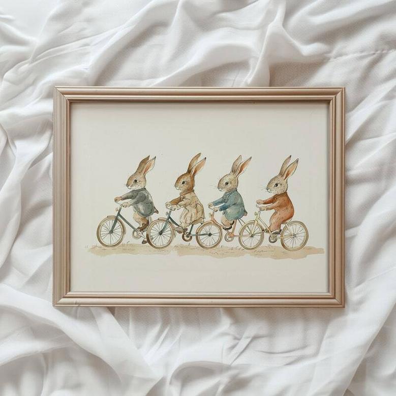 Vintage Bicycle Bunnies For Toddler Room - Peter Rabbit Canvas Artwork