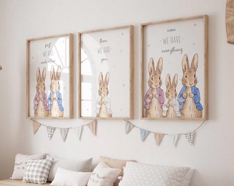 Touching Peter Rabbit Canvas For Baby Nursery Wall Art