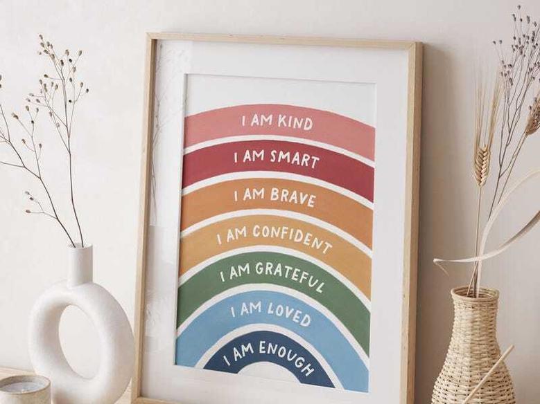 Rainbow Nursery Quotes Canvas - Positive Affirmations Wall Art For Kids Room, Inspirational Decor With Uplifting Messages