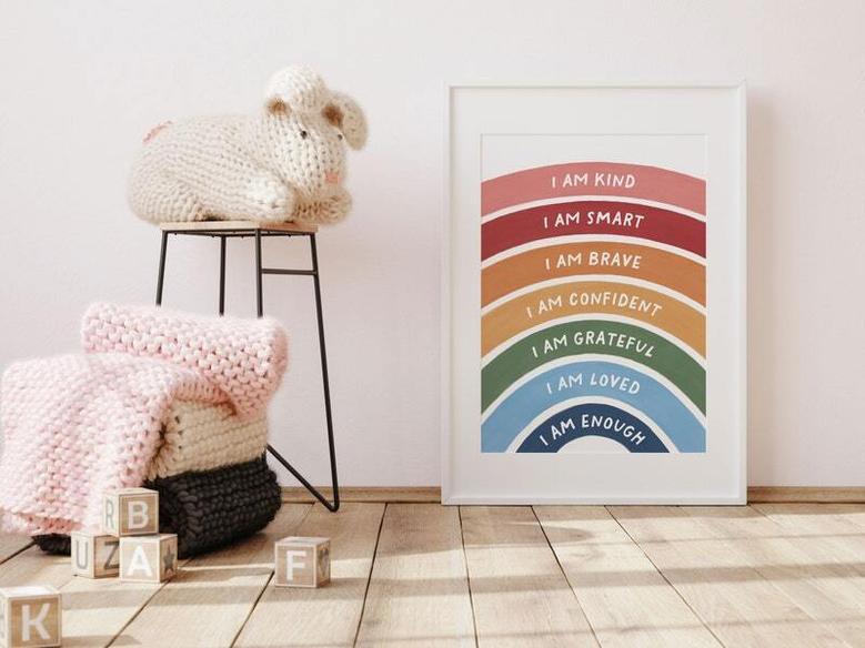 Rainbow Nursery Quotes Canvas - Positive Affirmations Wall Art For Kids Room, Inspirational Decor With Uplifting Messages