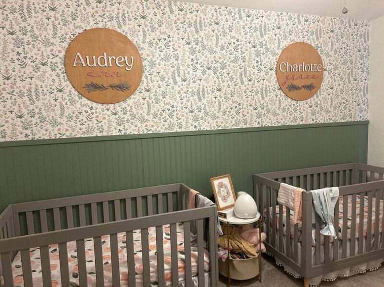 Custom Round Wood Nursery Sign With Greenery For Baby Girl - Personalized Wooden Name Sign