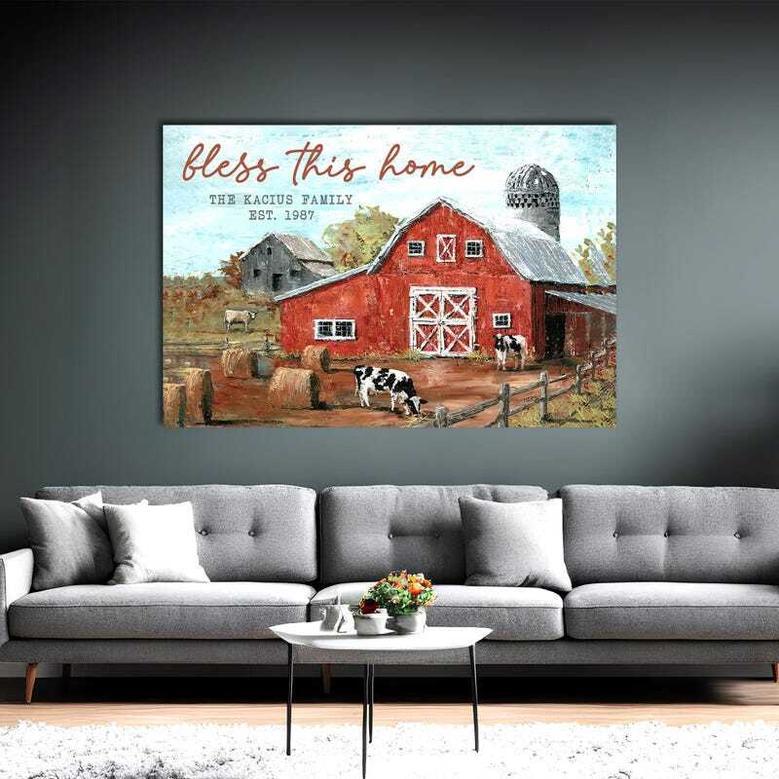 Rustic Farmhouse Canvas Art - Personalized Family Wall Decor With Farm Animals For Living Room