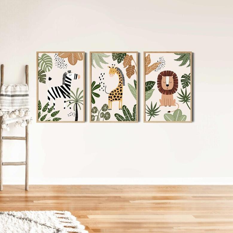 Safari Animal Jungle Nursery Canvas Prints For Playroom Boho DéCor