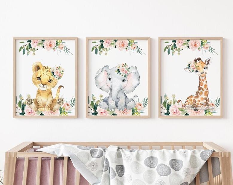 Personalized Safari Nursery Canvas For Baby Girl Adventure Room - Jungle Theme Wall Art