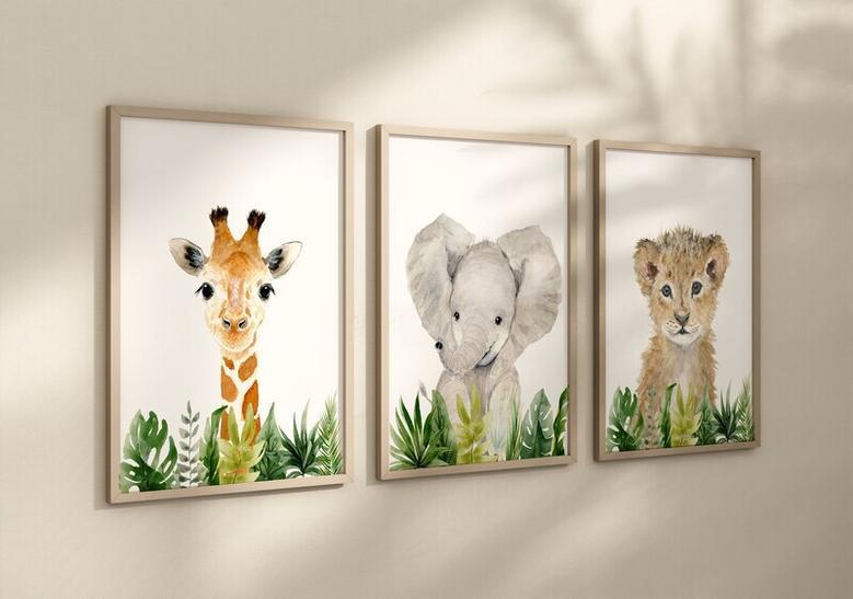 Personalized Safari Nursery Canvas Set For Baby Shower Animal Wall Art