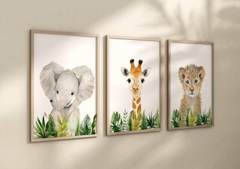 Personalized Safari Nursery Canvas Set For Baby Shower Animal Wall Art