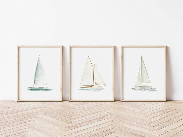 Personalized Sailboat Nautical Nursery Canvas Set For Coastal DéCor