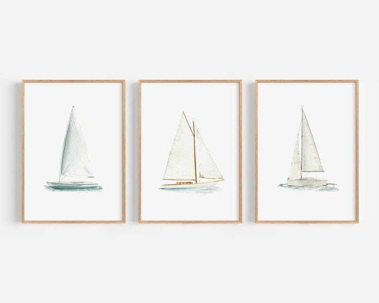 Personalized Sailboat Nautical Nursery Canvas Set For Coastal DéCor