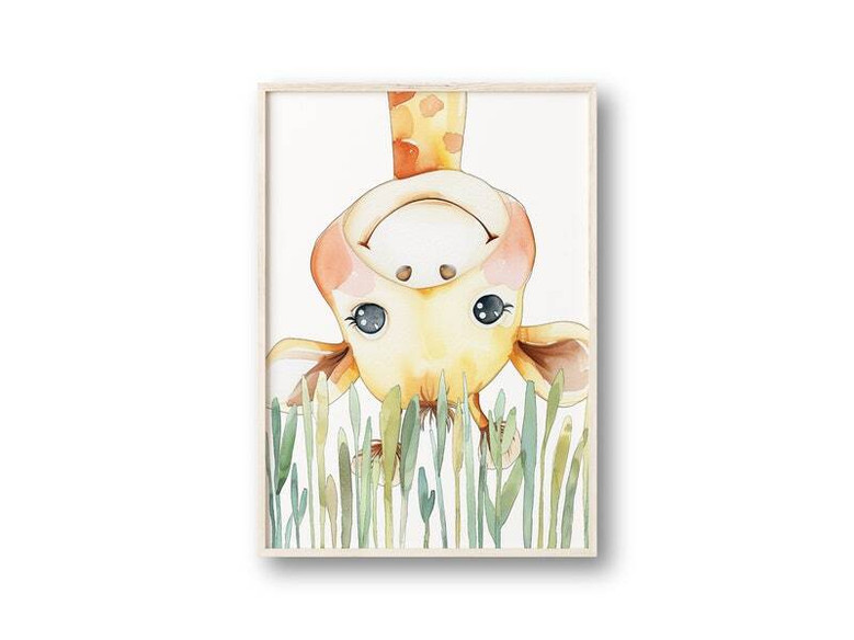 Safari nursery canvas wall art, jungle animals peeking from edges; neutral kids' room decor for babies, boys and girls