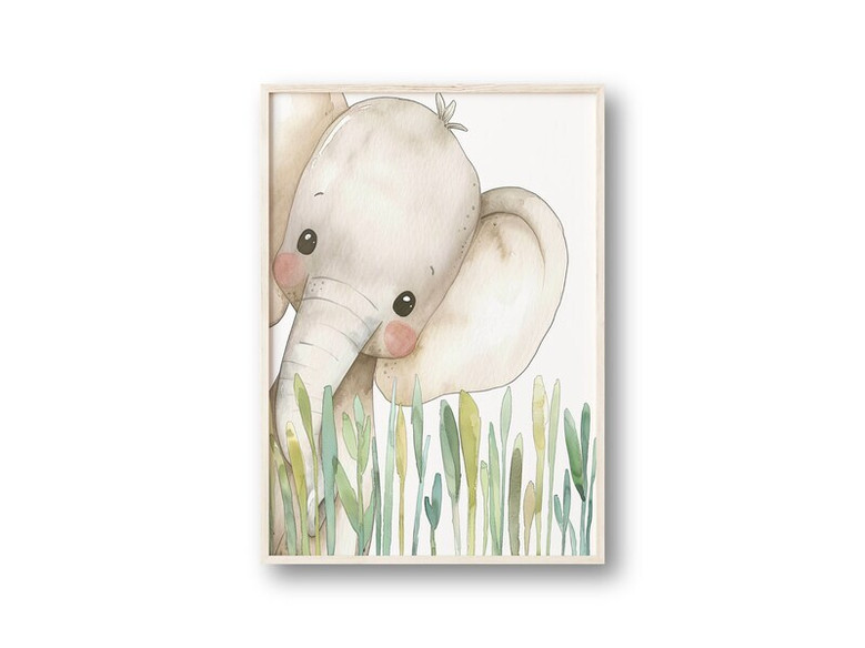 Jungle safari animals canvas for nursery walls with cute peeking giraffe; sweet unisex baby room art, ideal baby shower gift