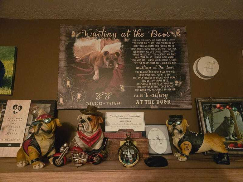 Dog memorial canvas featuring 'Waiting at the Door,' a sincere sympathy gift and remembrance wall art for bereaved owners.