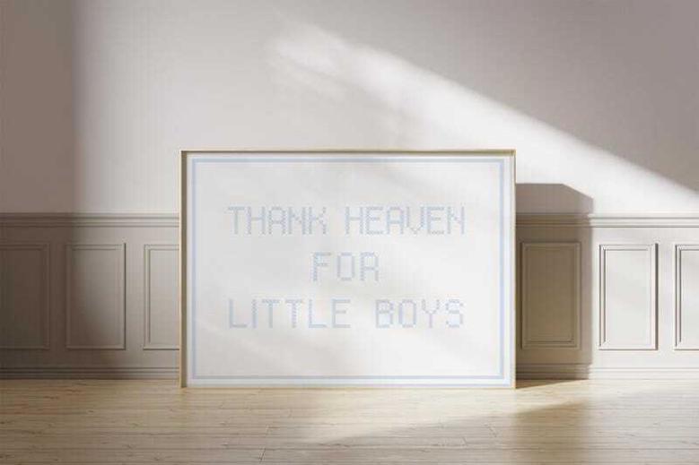 Vintage 'Thank Heaven' Canvas For Baby Boy Room – Blue Nursery Decor And Gift