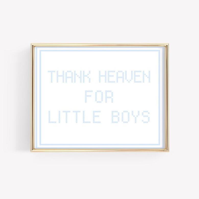 Vintage 'Thank Heaven' Canvas For Baby Boy Room – Blue Nursery Decor And Gift