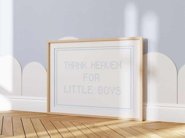 Vintage 'Thank Heaven' Canvas For Baby Boy Room – Blue Nursery Decor And Gift