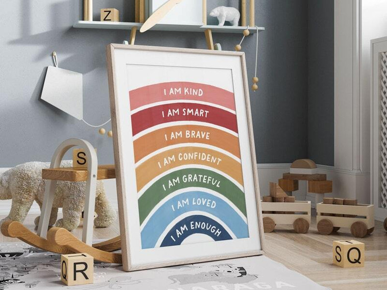 Rainbow nursery quotes canvas, stretched finish in muted earth tones, calming affirmations for reading nook or kids bedroom Rainbow nursery quotes canvas, stretched finish in muted earth tones, calming affirmations for reading nook or kids bedroom