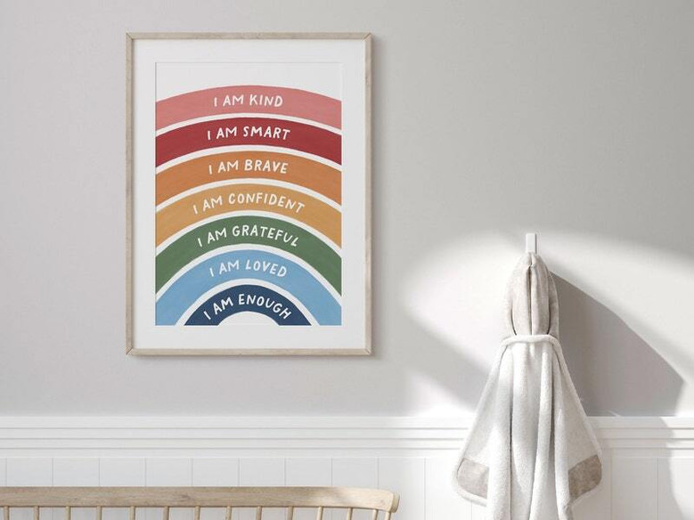 Rainbow nursery quotes canvas wall art, landscape layout with bold bright colors and empowering phrases for kids playroom Rainbow nursery quotes canvas wall art, landscape layout with bold bright colors and empowering phrases for kids playroom