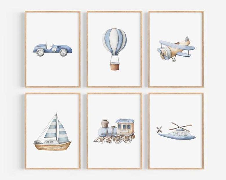 Vehicle Canvas Set Baby Boy Nursery Wall Art Watercolor Vehicle Themes