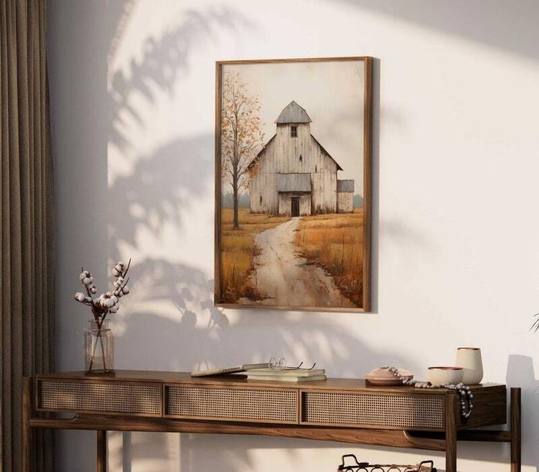 Vintage Rustic Barn Canvas Art - Farmhouse Decor For Country Style Living Room