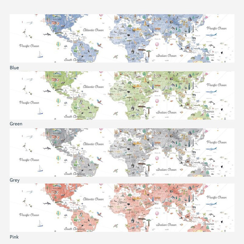 World map animals nursery canvas, watercolor art for kids learning geography and travel, cute pastel wall decor for toddler