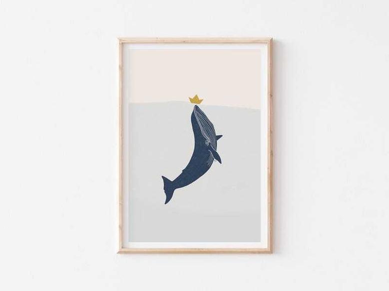 Whale Nursery Art Canvas For Baby Boy Nautical Nursery Wall Decor In Playroom