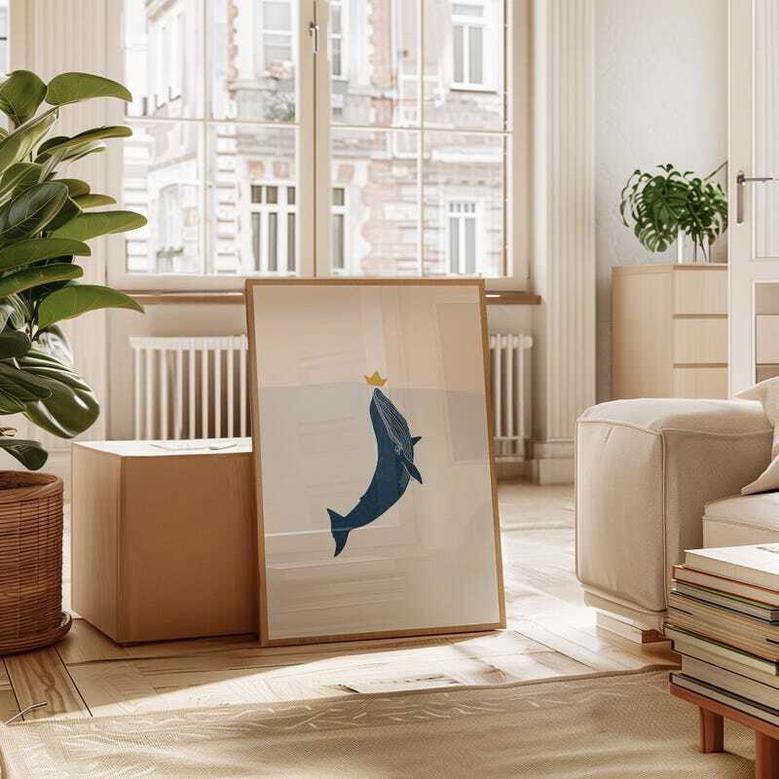 Whale Nursery Art Canvas For Baby Boy Nautical Nursery Wall Decor In Playroom