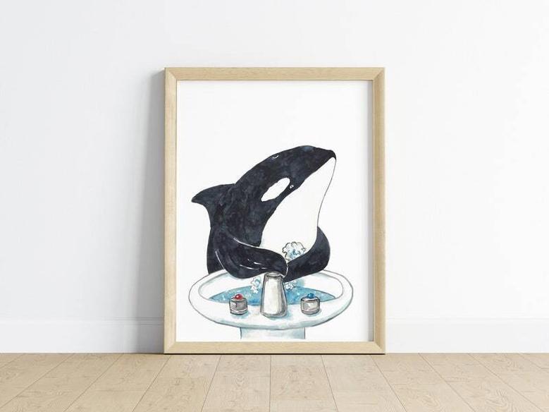 Adorable Whale Nursery Art Canvas For Baby Bathroom Decor