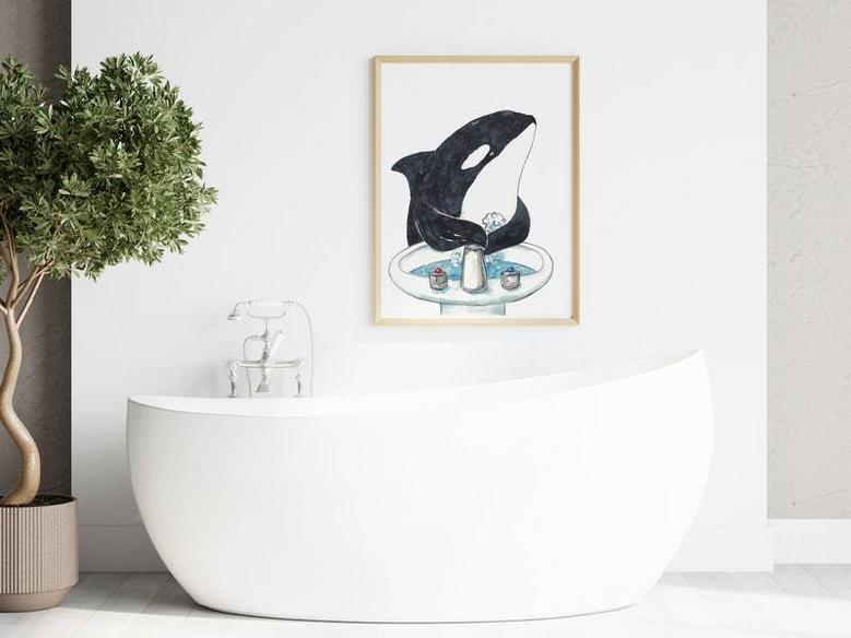 Adorable Whale Nursery Art Canvas For Baby Bathroom Decor