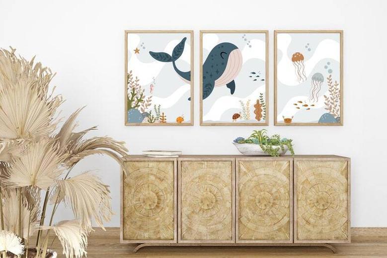 Whale Nursery Art Canvas Set - Nautical Ocean Theme For Baby Room DéCor