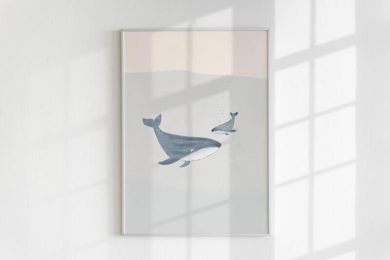 Minimalist Whale Nursery Canvas Art For Nautical Themed Baby Room