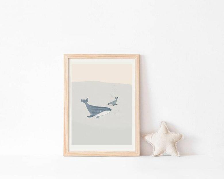 Minimalist Whale Nursery Canvas Art For Nautical Themed Baby Room