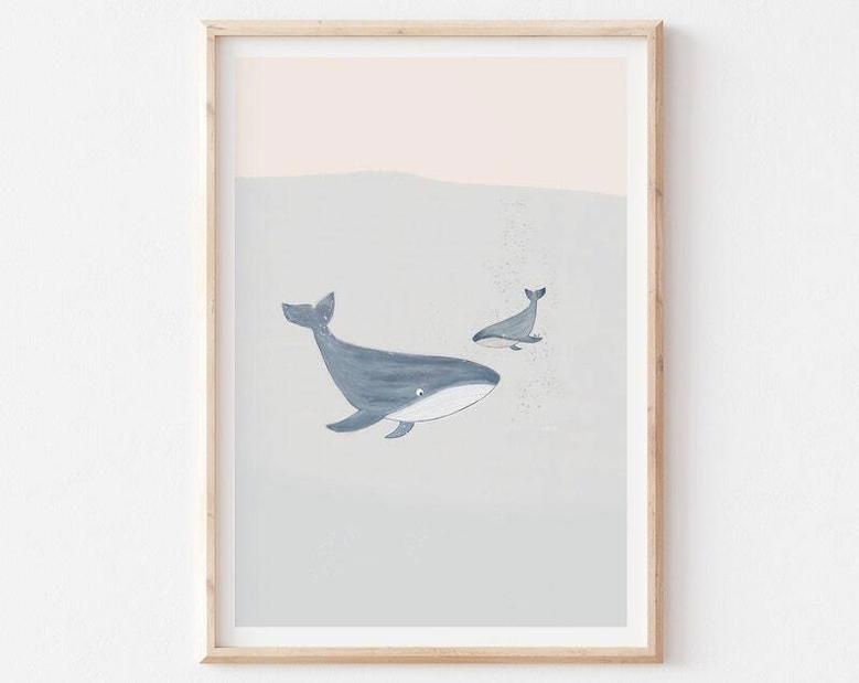 Minimalist Whale Nursery Canvas Art For Nautical Themed Baby Room