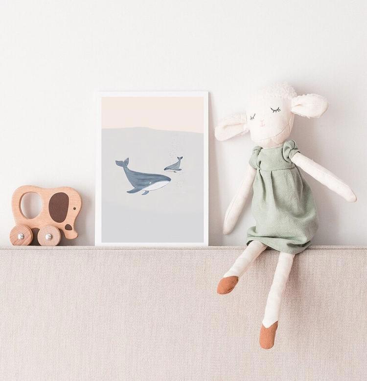 Minimalist Whale Nursery Canvas Art For Nautical Themed Baby Room