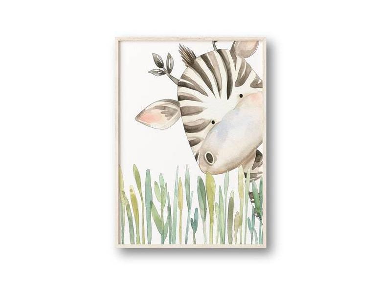 Peeking Jungle Animals Safari Nursery Canvas For Baby's Room - Giraffe, Elephant, Zebra Art For Boys & Girls