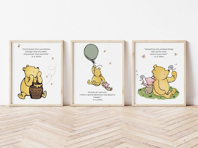 Winnie The Pooh Canvas Set - Inspirational Quotes For Kids Room Decor