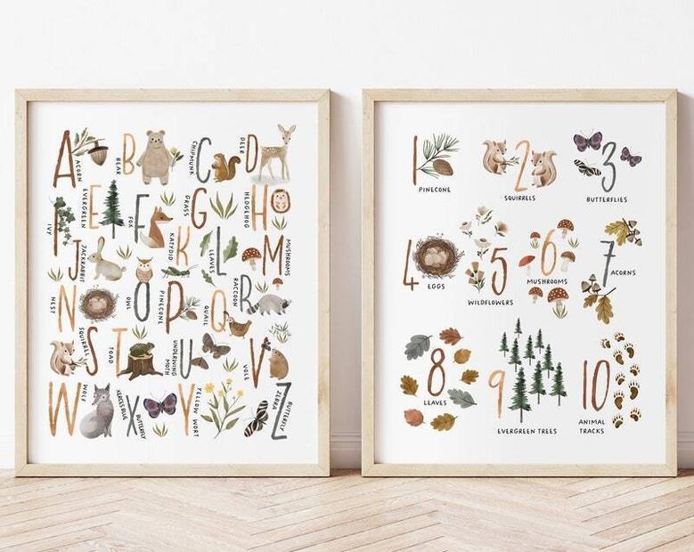 Woodland Alphabet Canvas For Nursery - Woodland ABCs & Numbers Art Decor