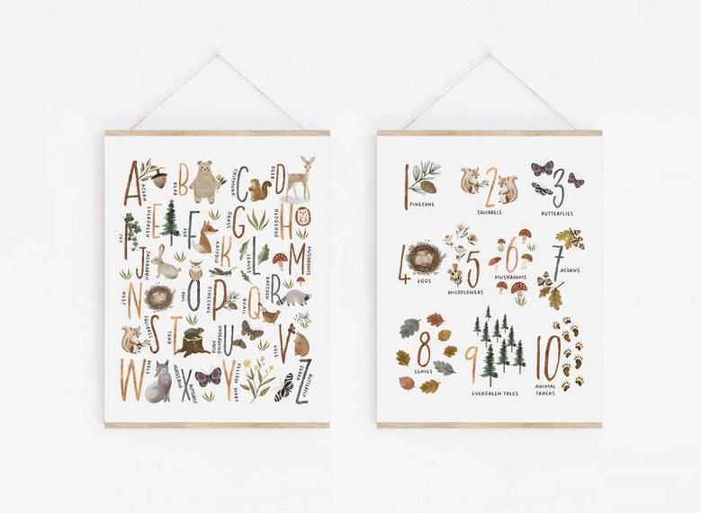 Woodland Alphabet Canvas For Nursery - Woodland ABCs & Numbers Art Decor