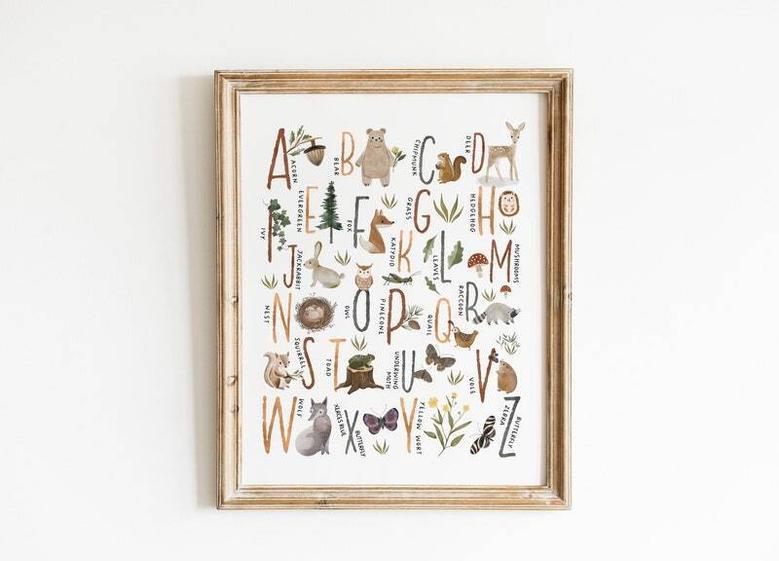 Woodland Alphabet Canvas For Nursery - Woodland ABCs & Numbers Art Decor