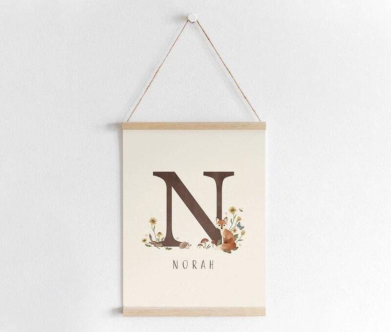 Personalized Woodland Nursery Canvas Art For Baby's Room Rustic Monogram Initial Decor