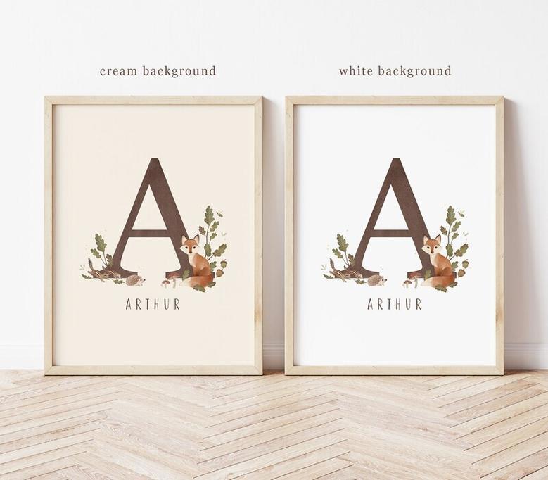 Personalized Woodland Nursery Canvas Art For Baby's Room Rustic Monogram Initial Decor