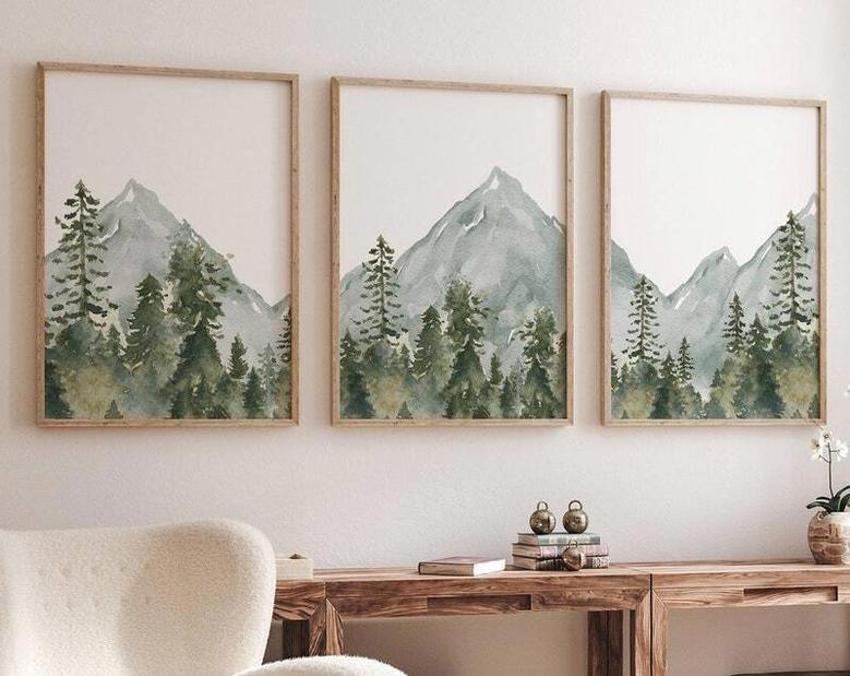 Personalized Woodland Nursery Canvas With Mountain & Tree Design