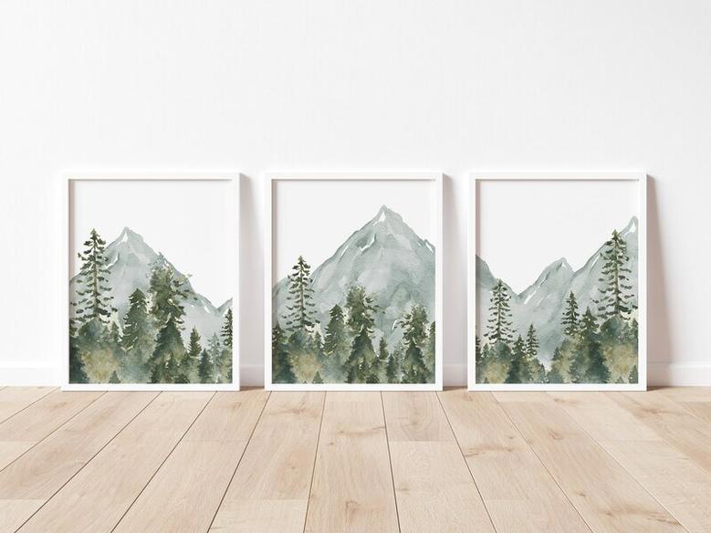 Personalized Woodland Nursery Canvas With Mountain & Tree Design