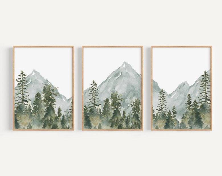 Personalized Woodland Nursery Canvas With Mountain & Tree Design