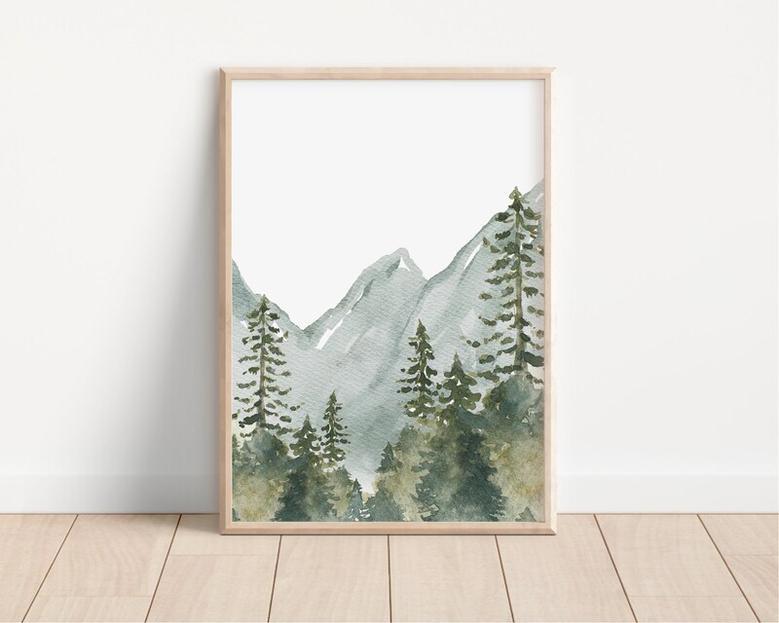 Personalized Woodland Nursery Canvas With Mountain & Tree Design