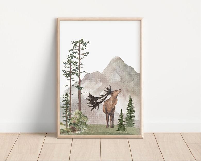 Woodland Nursery Canvas - Mountain And Trees Design For Baby Room