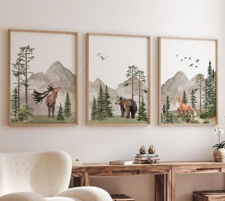 Woodland Nursery Canvas - Mountain And Trees Design For Baby Room