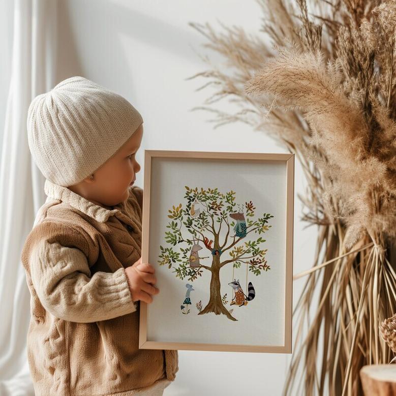 Personalized Woodland Nursery Canvas - Whimsical Tree Art For Kids' Room Decor