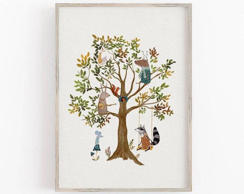 Personalized Woodland Nursery Canvas - Whimsical Tree Art For Kids' Room Decor