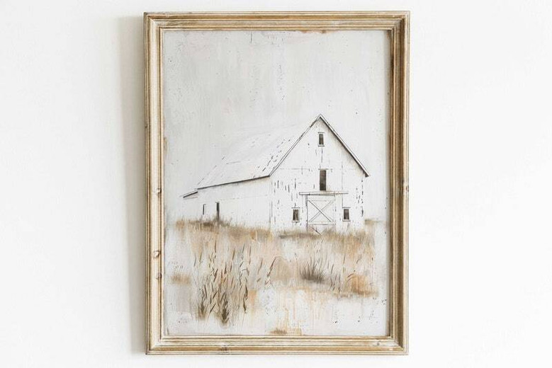 Rustic farmhouse canvas wall art in warm earth tones, modern farmhouse decor accent for living room, vertical orientation