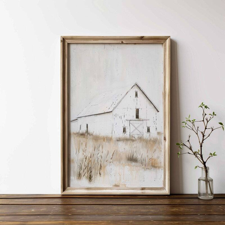 Rustic farmhouse canvas wall art with neutral textures for modern farmhouse living room decor, horizontal orientation