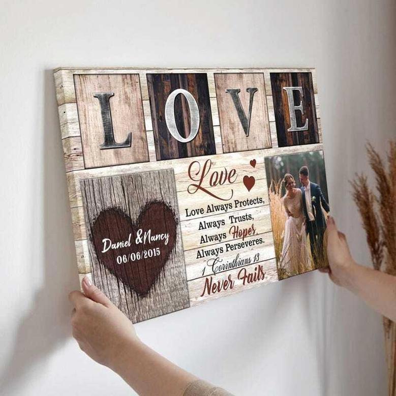 Personalized Couple Canvas For Anniversary - Christian Love 1 Corinthians 13 - Perfect Valentine's Gift